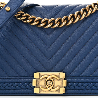 Chanel Caviar Chevron Quilted Braided Medium Boy Flap Blue 8 of 11