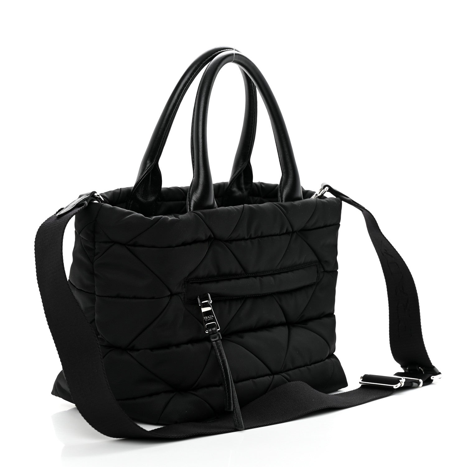 Prada Re-Nylon Nappa Triangle Quilted Padded Small Double Handled Zip Tote Black 3 of 10