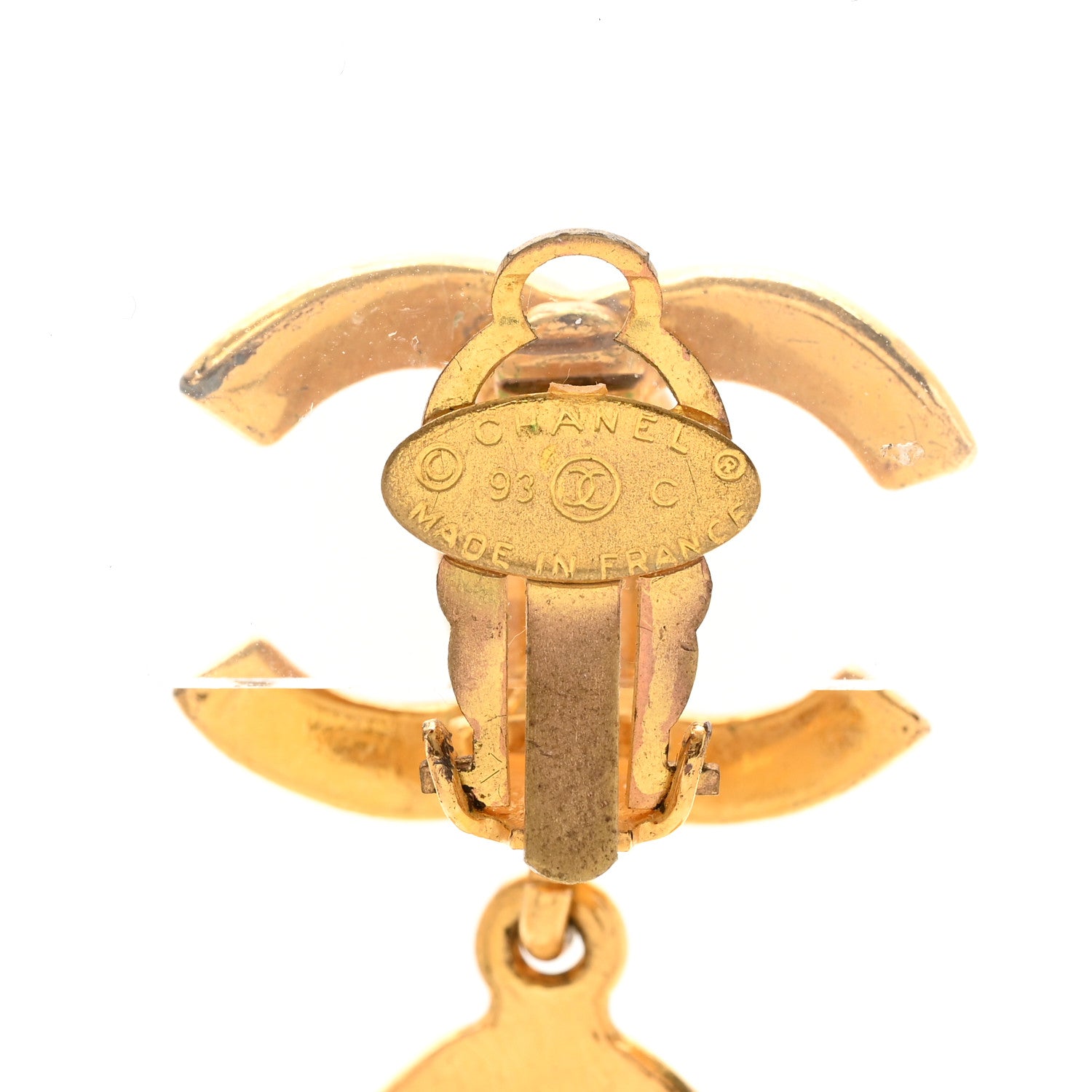 Chanel Enamel CC Drop Clip On Earrings Gold White 4 of 4