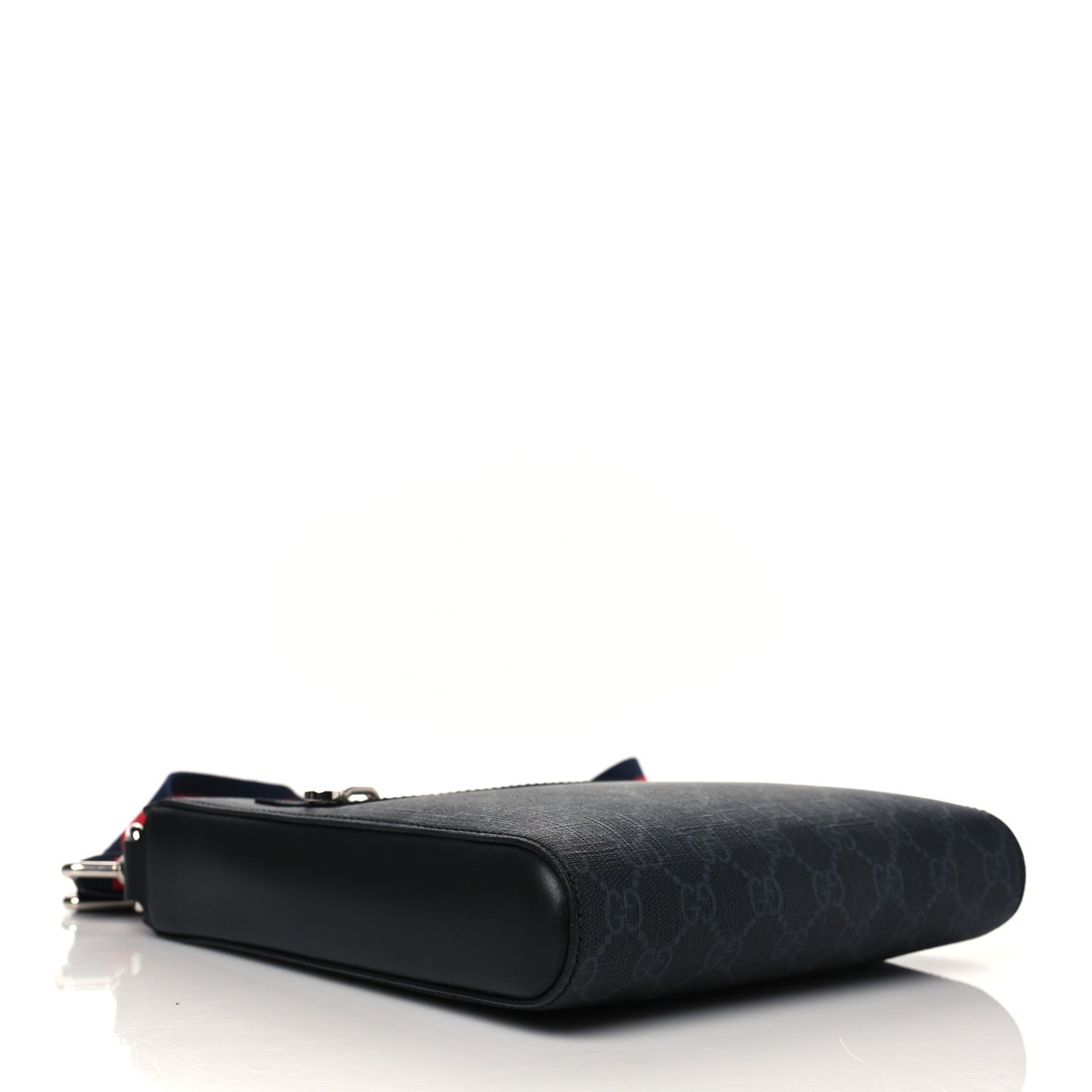 GG Supreme Monogram Web Small Flat Messenger Bag Black Grey