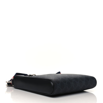 Gucci GG Supreme Monogram Web Small Flat Messenger Bag Black Grey 4 of 10