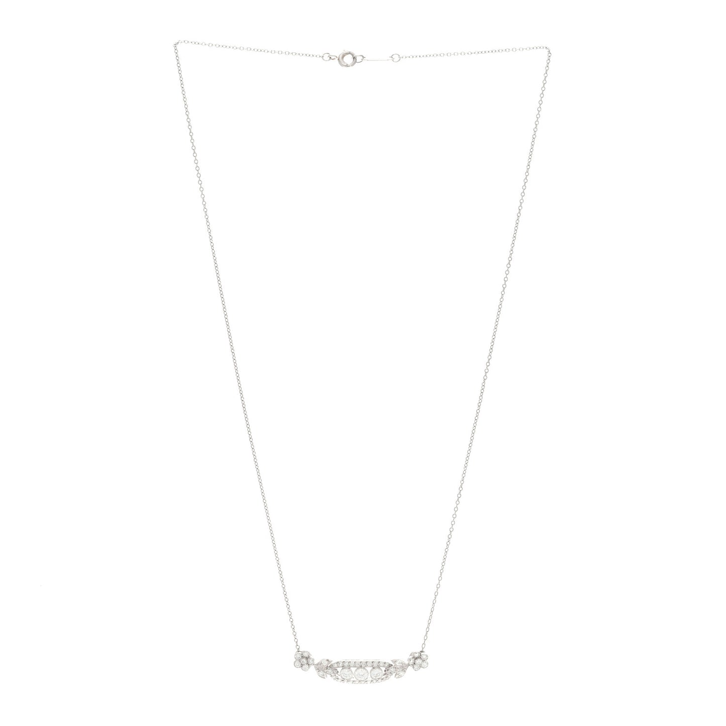 Platinum Diamond Flower Cluster Pendant Necklace