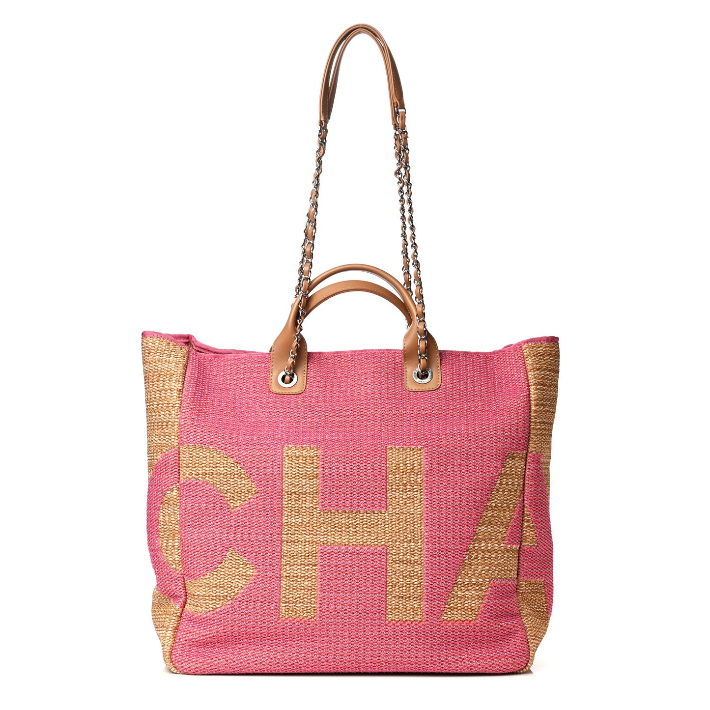 Mixed Fibers Large Shopping Bag Pink Beige