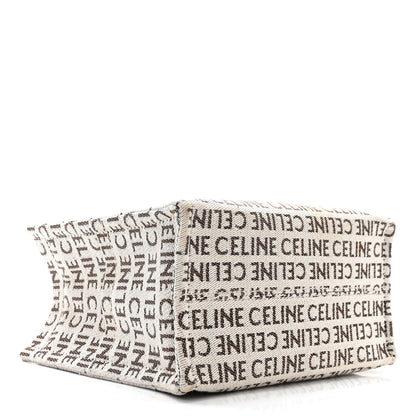 Celine Canvas Calfskin All Over Print Small Cabas Thais White Tan 4 of 11