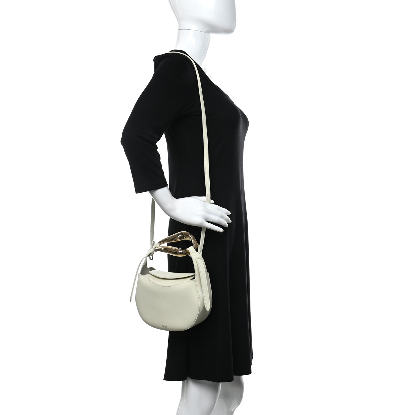 Small Grain Calfskin Kiss Bag Natural White