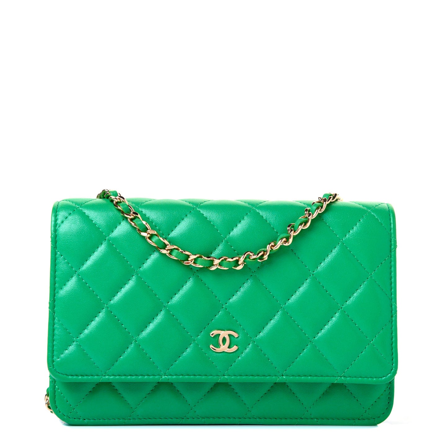 Lambskin Quilted Wallet On Chain WOC Green