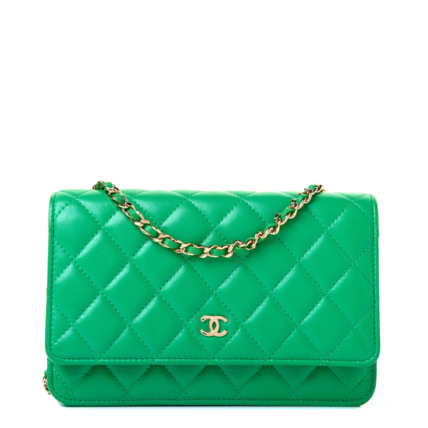 Chanel Lambskin Quilted Wallet On Chain WOC Green 1 of 17
