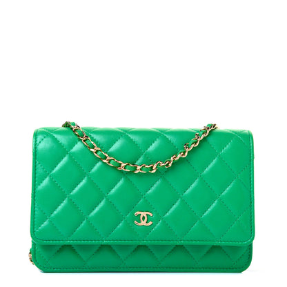 Chanel Lambskin Quilted Wallet On Chain WOC Green 1 of 17