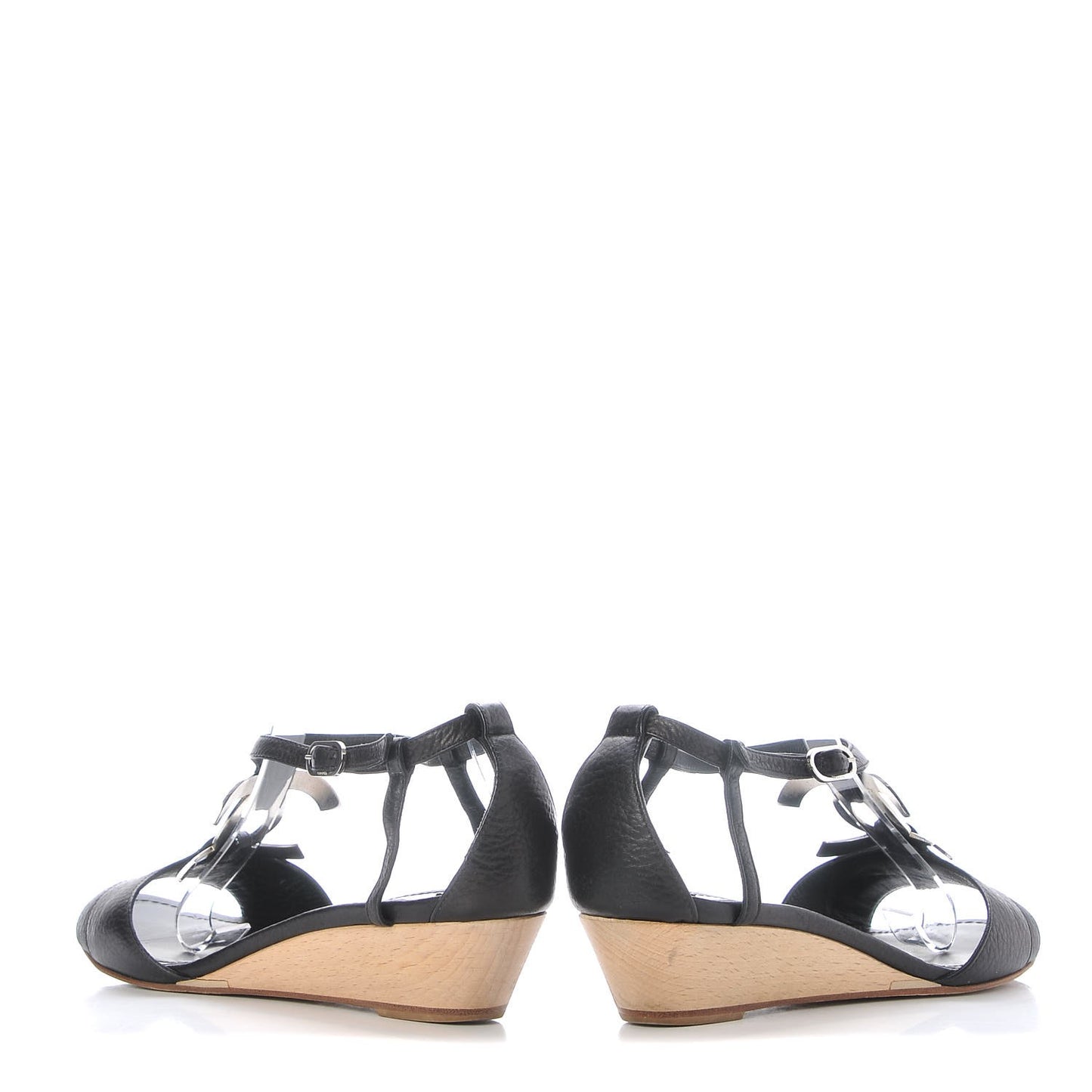 Calfskin CC Wedge Sandals 39 Black