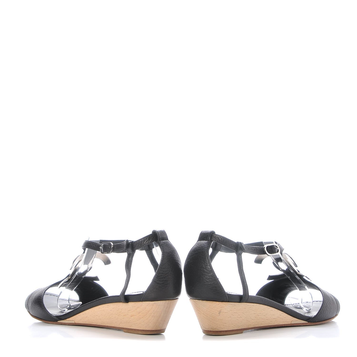 Chanel Calfskin CC Wedge Sandals 39 Black 5 of 13