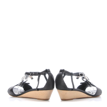 Chanel Calfskin CC Wedge Sandals 39 Black 5 of 13