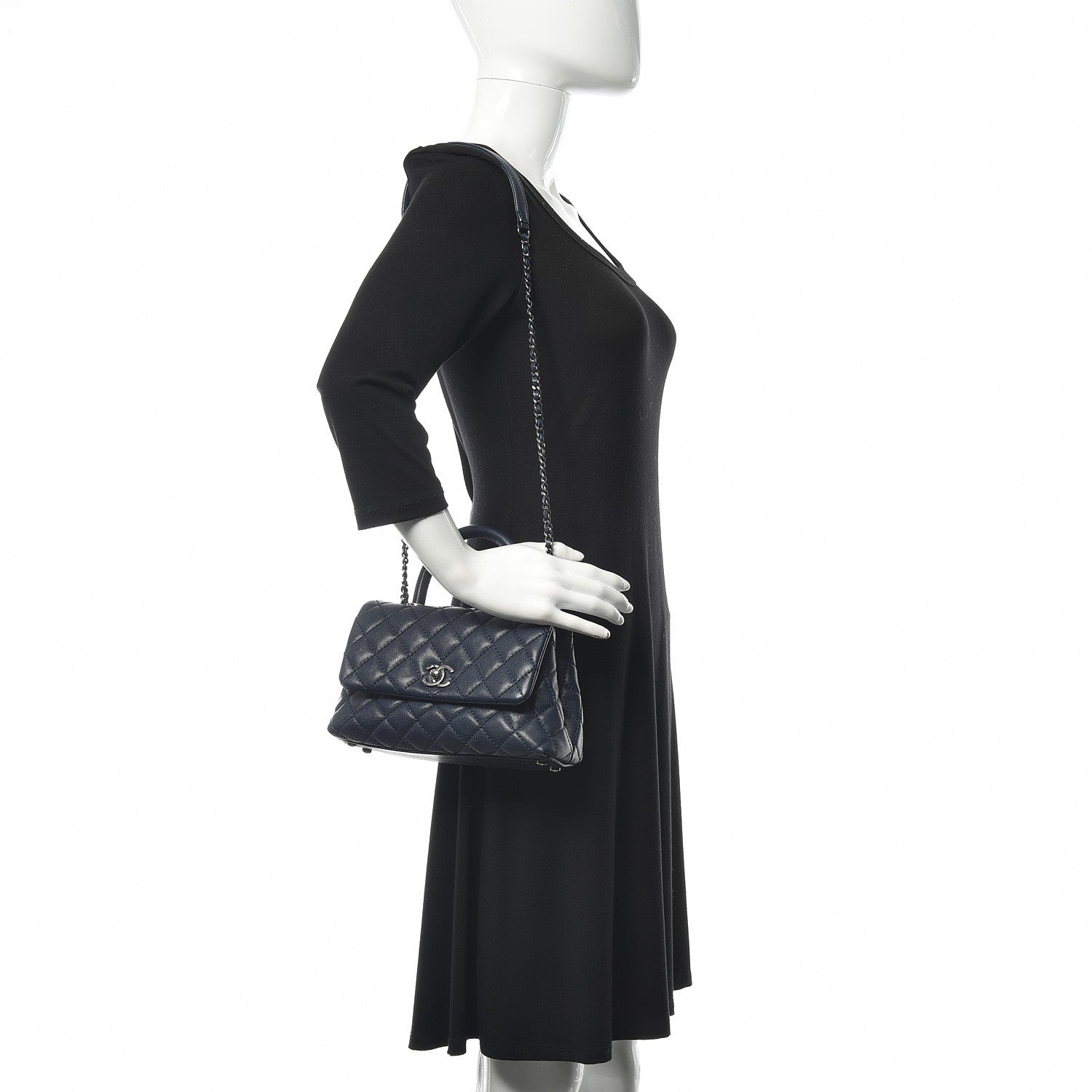 Chanel Caviar Quilted Mini Coco Handle Flap Navy Blue 2 of 12