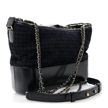 Chanel Tweed Calfskin Quilted Medium Gabrielle Hobo Black Blue 3 of 13