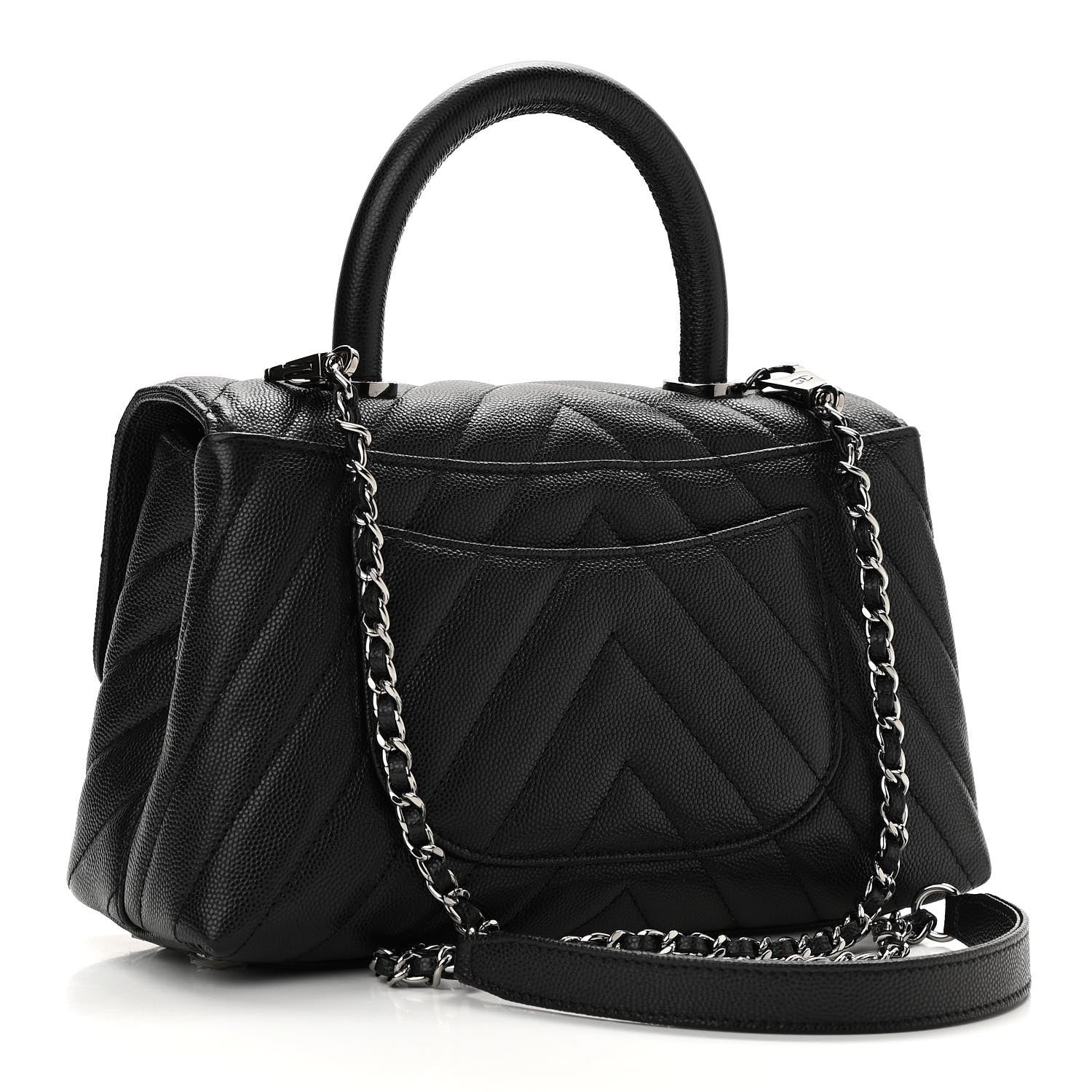 Chanel Caviar Chevron Quilted Mini Coco Handle Flap Black 3 of 11
