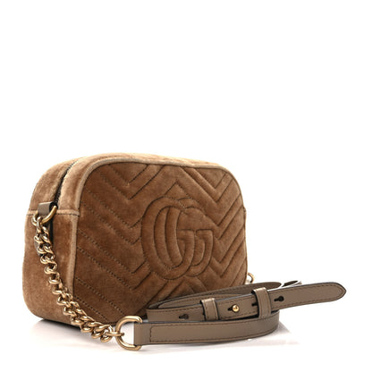 Gucci Velvet Matelasse Small GG Marmont Chain Shoulder Bag Taupe 3 of 9