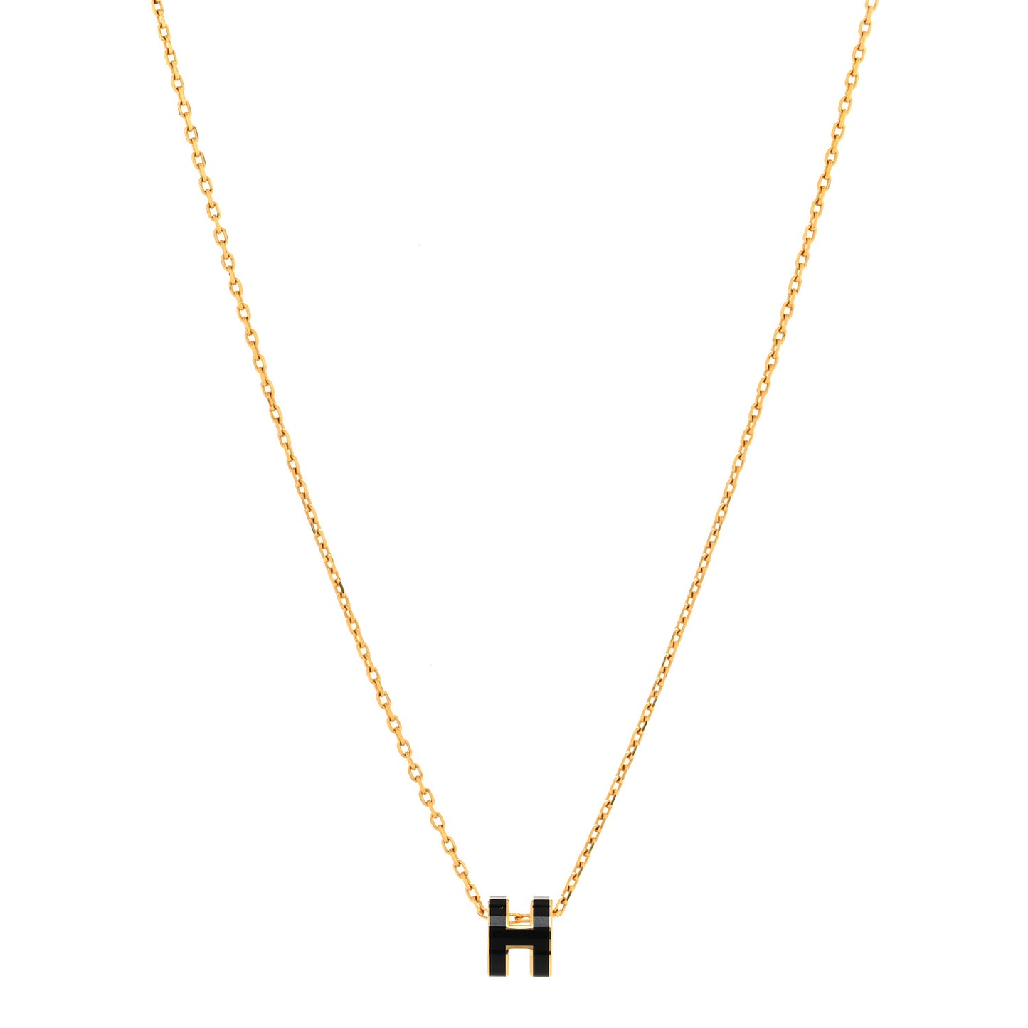Lacquered Gold Mini Pop H Pendant Necklace Black