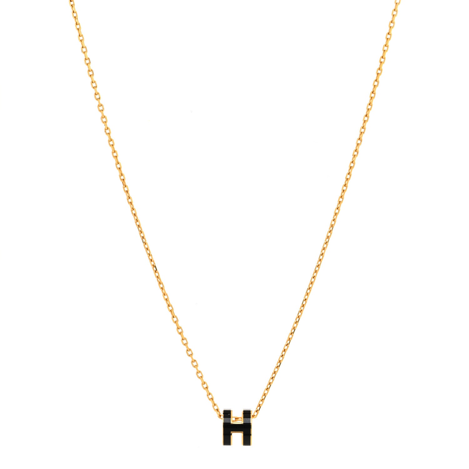 Hermes Lacquered Gold Mini Pop H Pendant Necklace Black 1 of 5