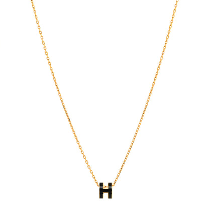 Hermes Lacquered Gold Mini Pop H Pendant Necklace Black 1 of 5