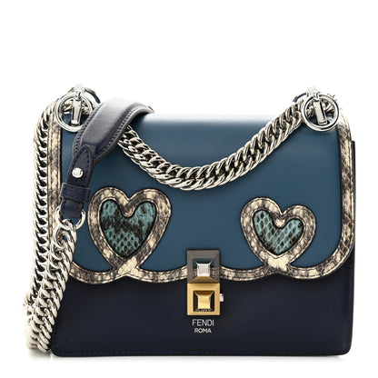 Fendi Snakeskin Vitello Liberty Elaphe Open Your Heart Small Kan I Shoulder Bag Blue Berry Balena Natural 1 of 10
