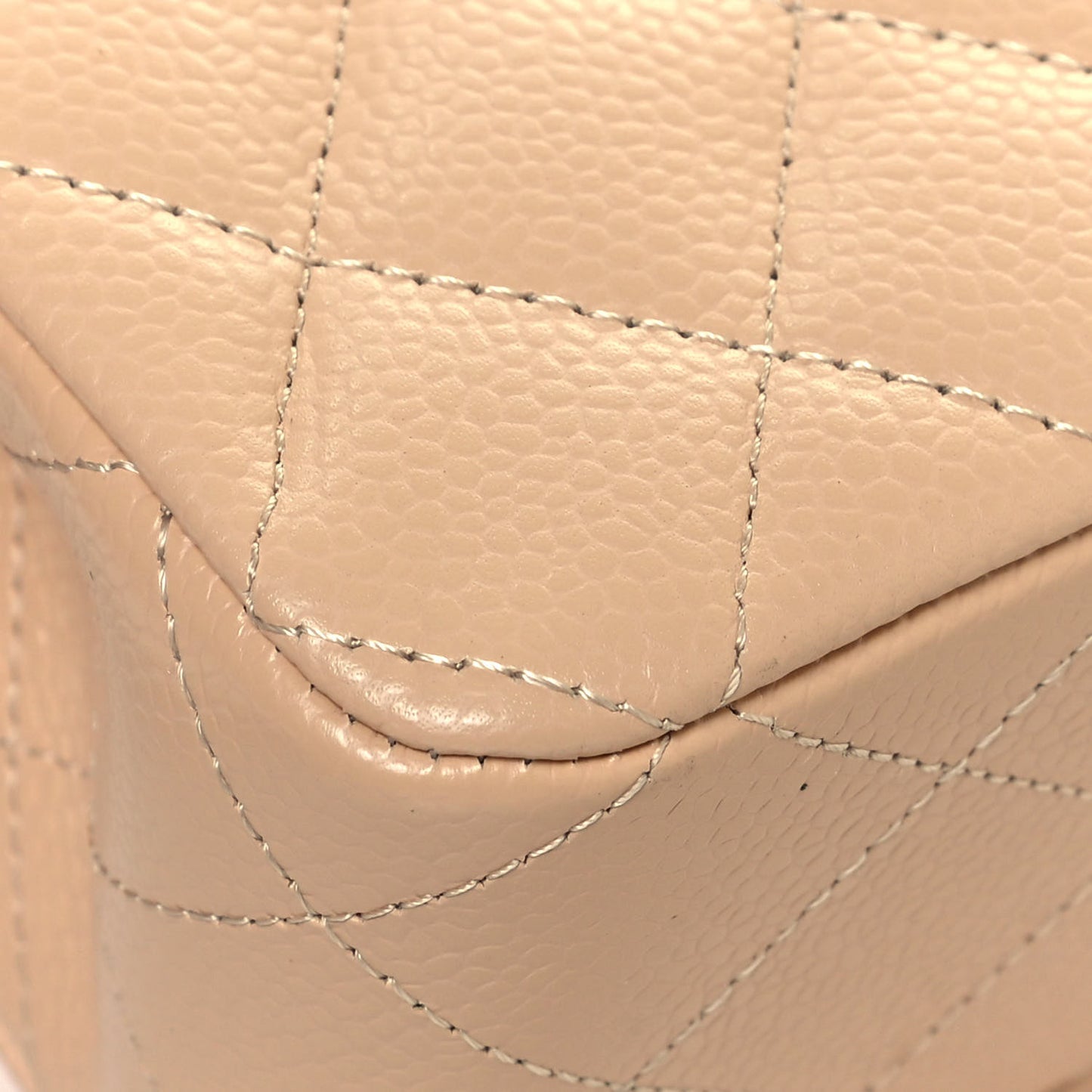 Caviar Quilted Medium Double Flap Beige