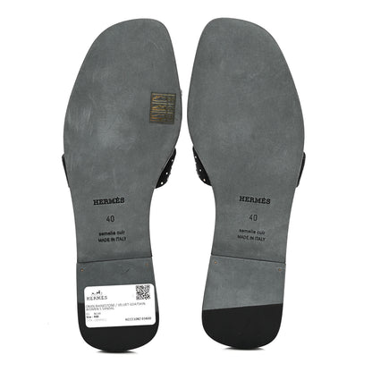 Hermes Suede Goatskin Rhinestone Oran Sandals 40 Black 5 of 8