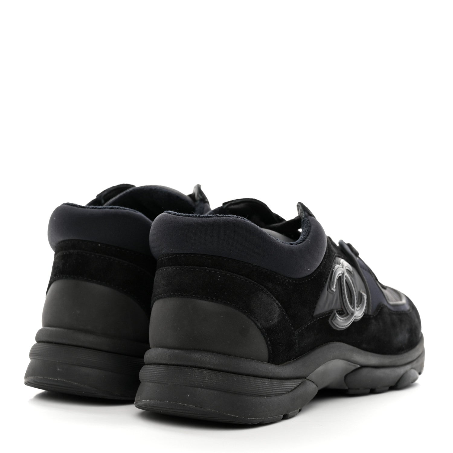 Chanel Fabric Calfskin Suede CC Sneakers 38 Black 4 of 9