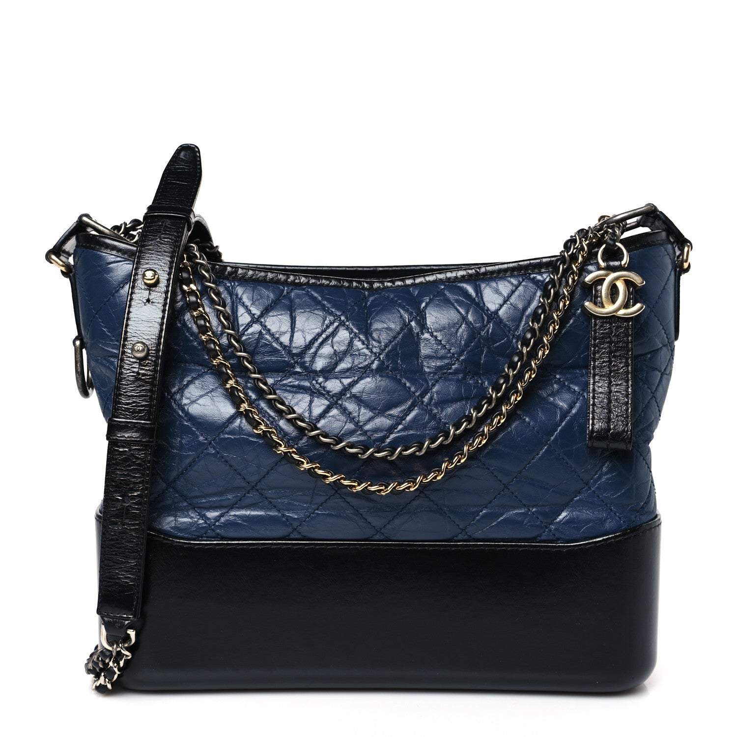 Chanel Aged Calfskin Quilted Medium Gabrielle Hobo Navy Black 1 of 9