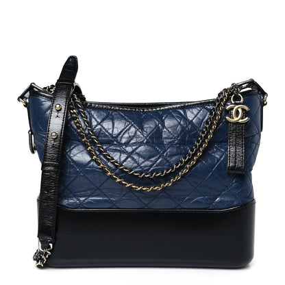 Chanel Aged Calfskin Quilted Medium Gabrielle Hobo Navy Black 1 of 9