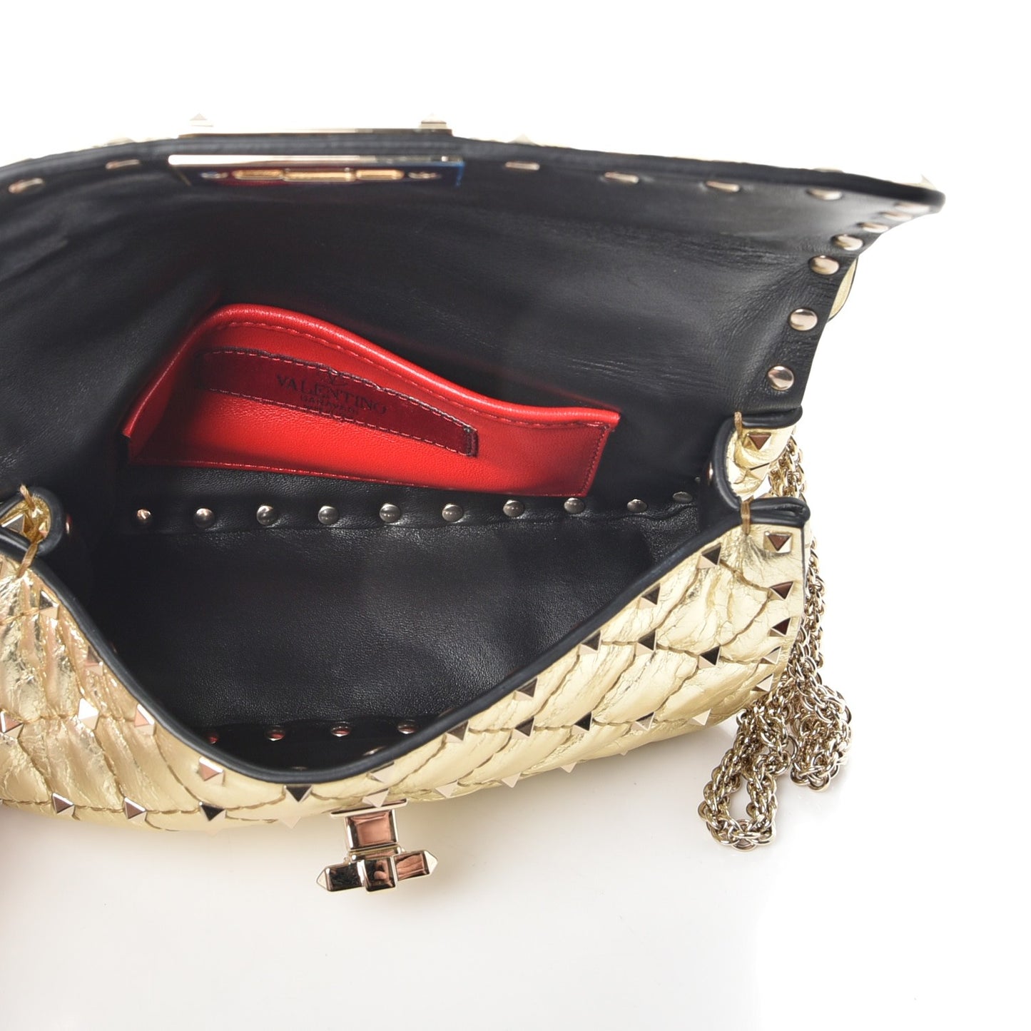 Metallic Wrinkled Lambskin Small Rockstud Spike Shoulder Bag Platino