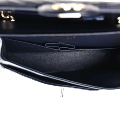 Chanel Caviar Chevron Quilted Small Double Flap Navy Blue 5 of 10
