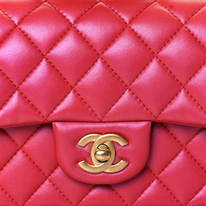 Chanel Iridescent Lambskin Quilted Mini Top Handle Rectangular Flap Red 8 of 11