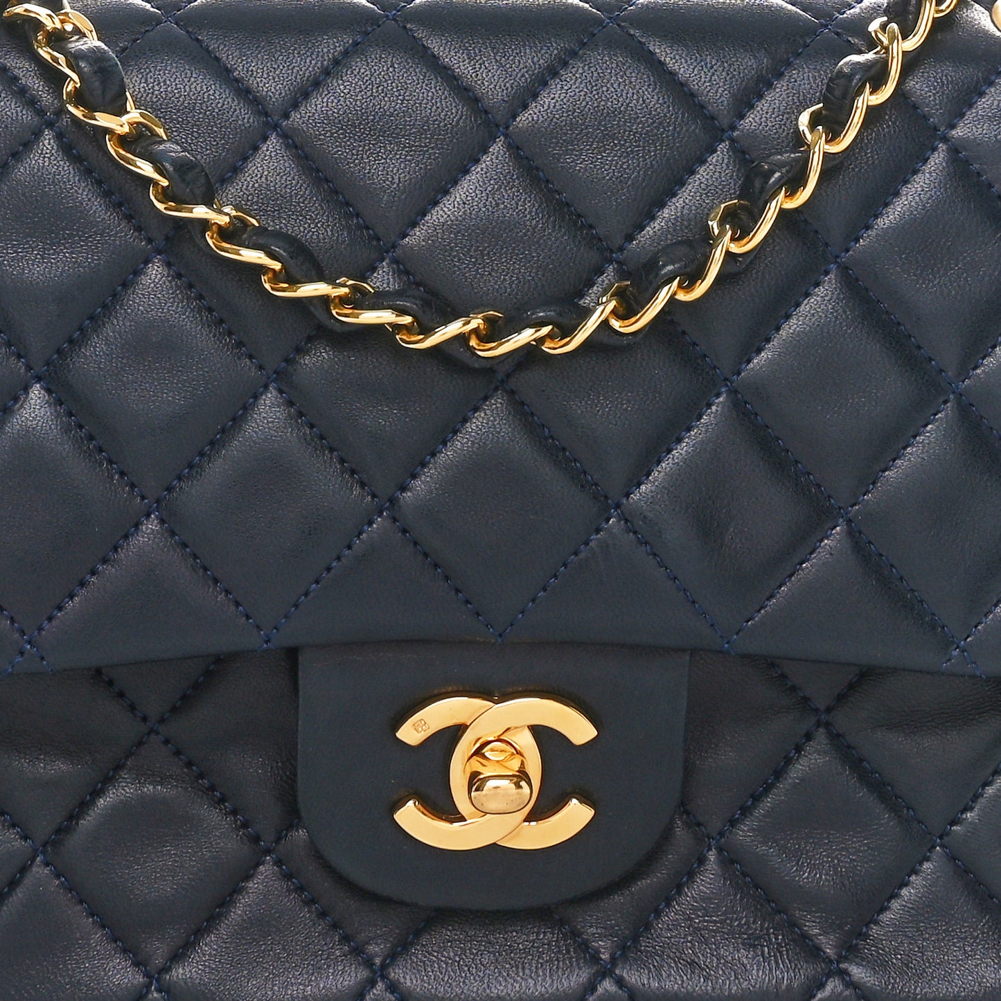 Lambskin Quilted Small Double Flap Navy