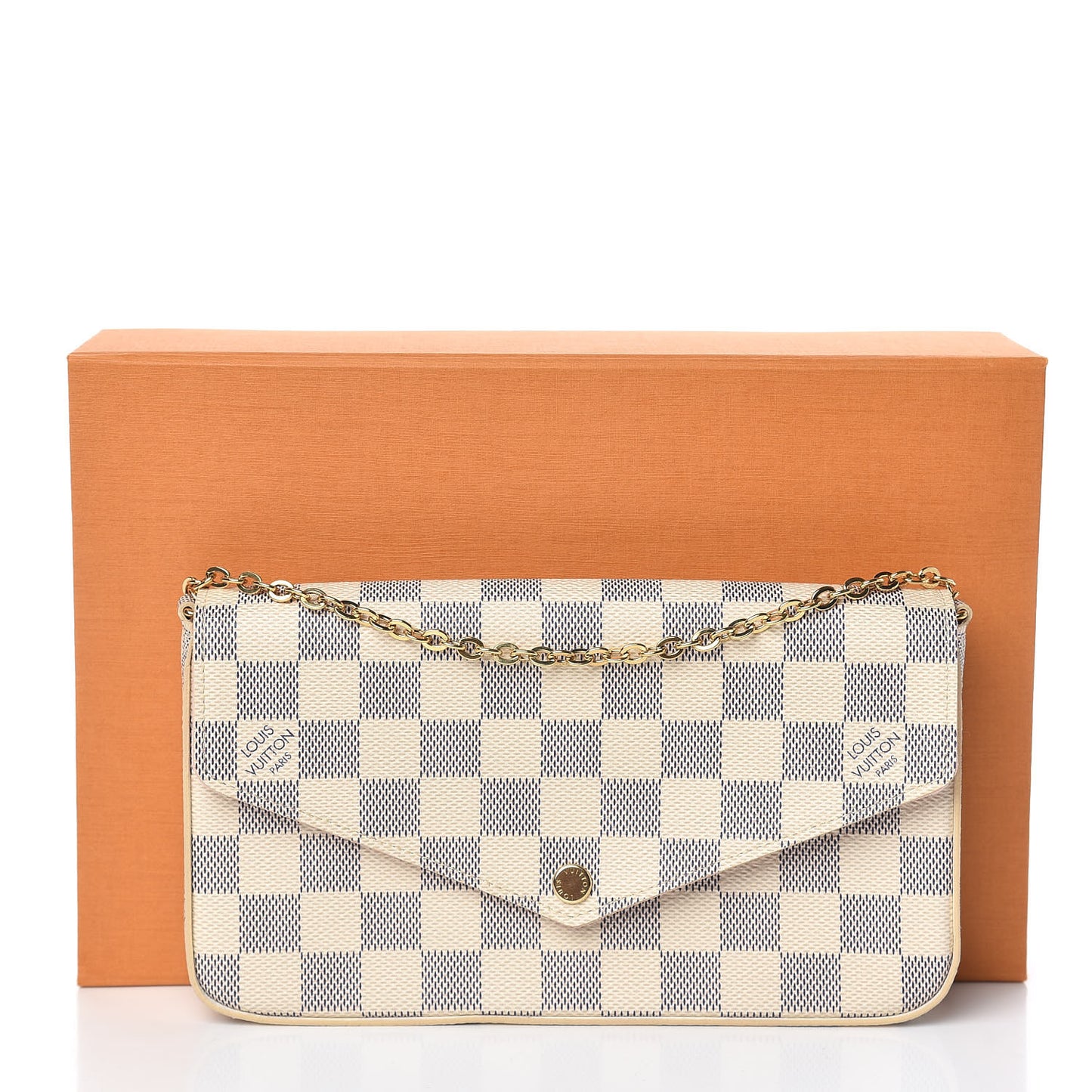 Damier Azur Pochette Felicie Chain Wallet Rose Ballerine