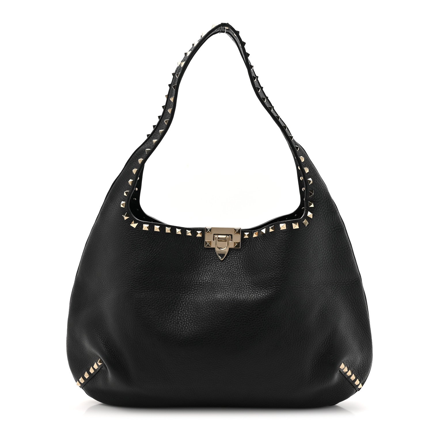 Valentino Garavani Grained Calfskin Large Rockstud Hobo Black 1 of 9