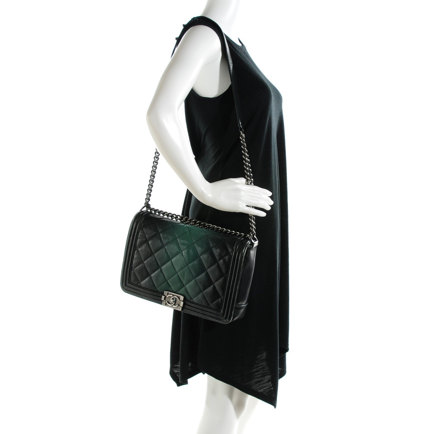 Chanel Goatskin Ombre Faded Quilted New Medium Boy Flap Dark Green 5 of 12