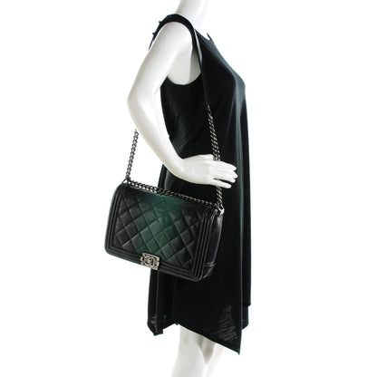 Chanel Goatskin Ombre Faded Quilted New Medium Boy Flap Dark Green 5 of 12