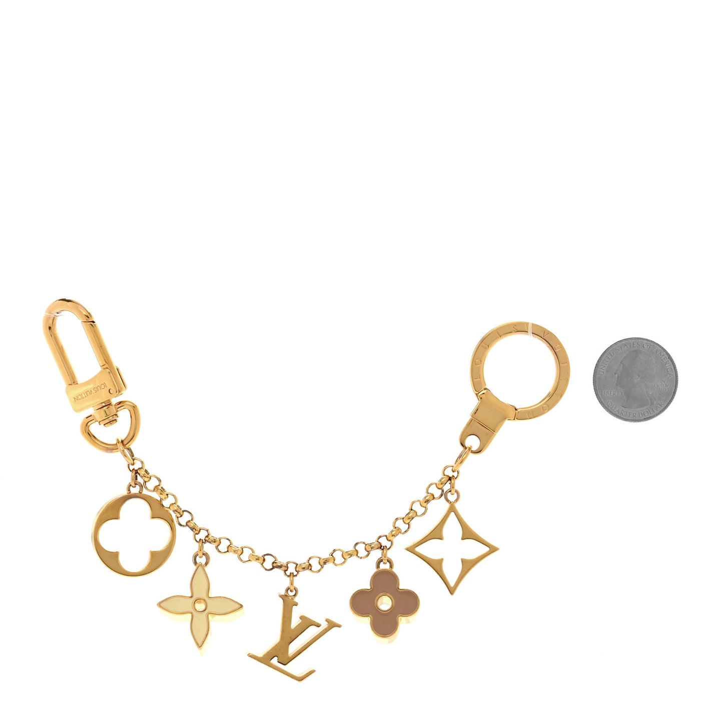 Brass Enamel Fleur De Monogram Bag Charm Chain Gold