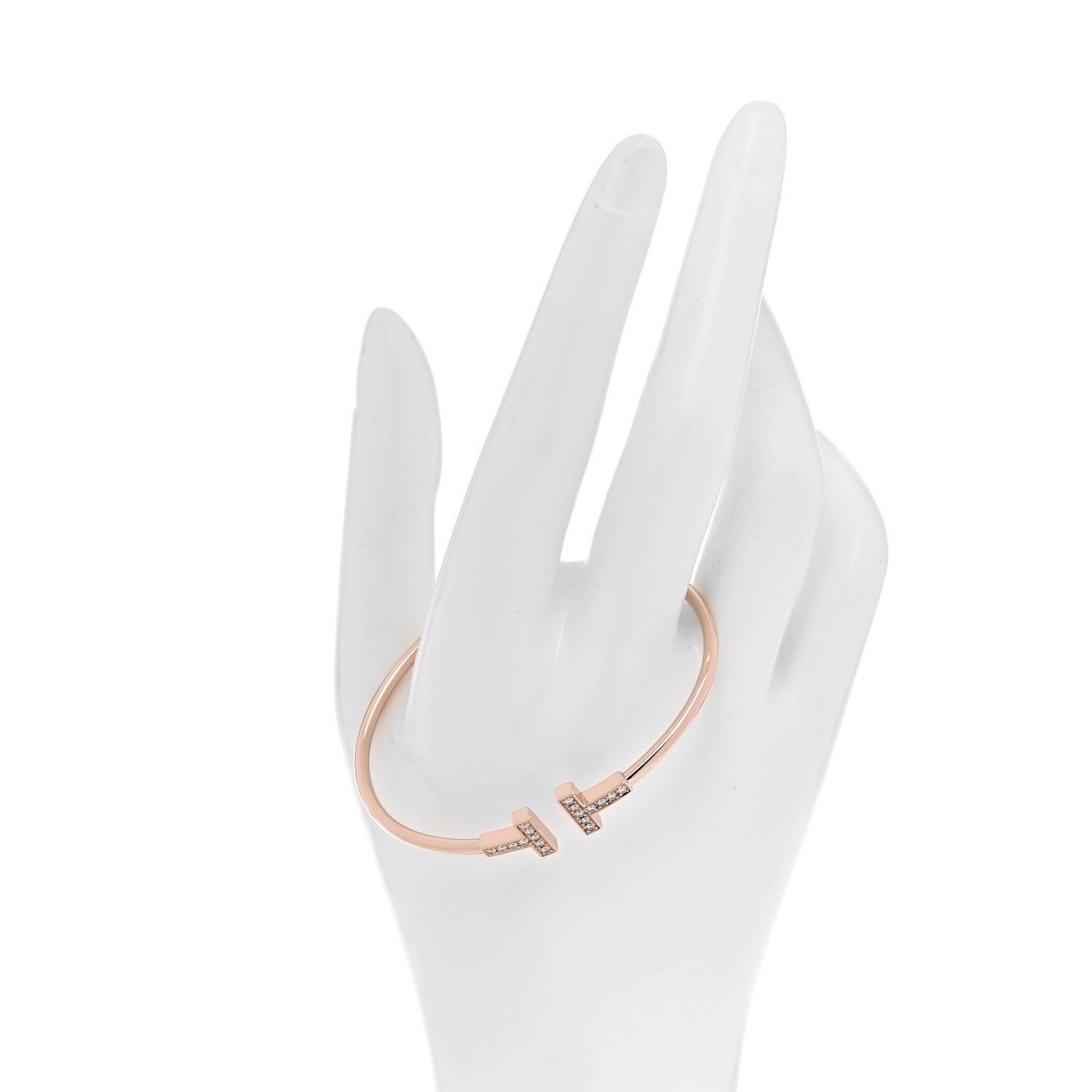 Tiffany 18K Rose Gold Diamond T Wire Bracelet 2 of 6