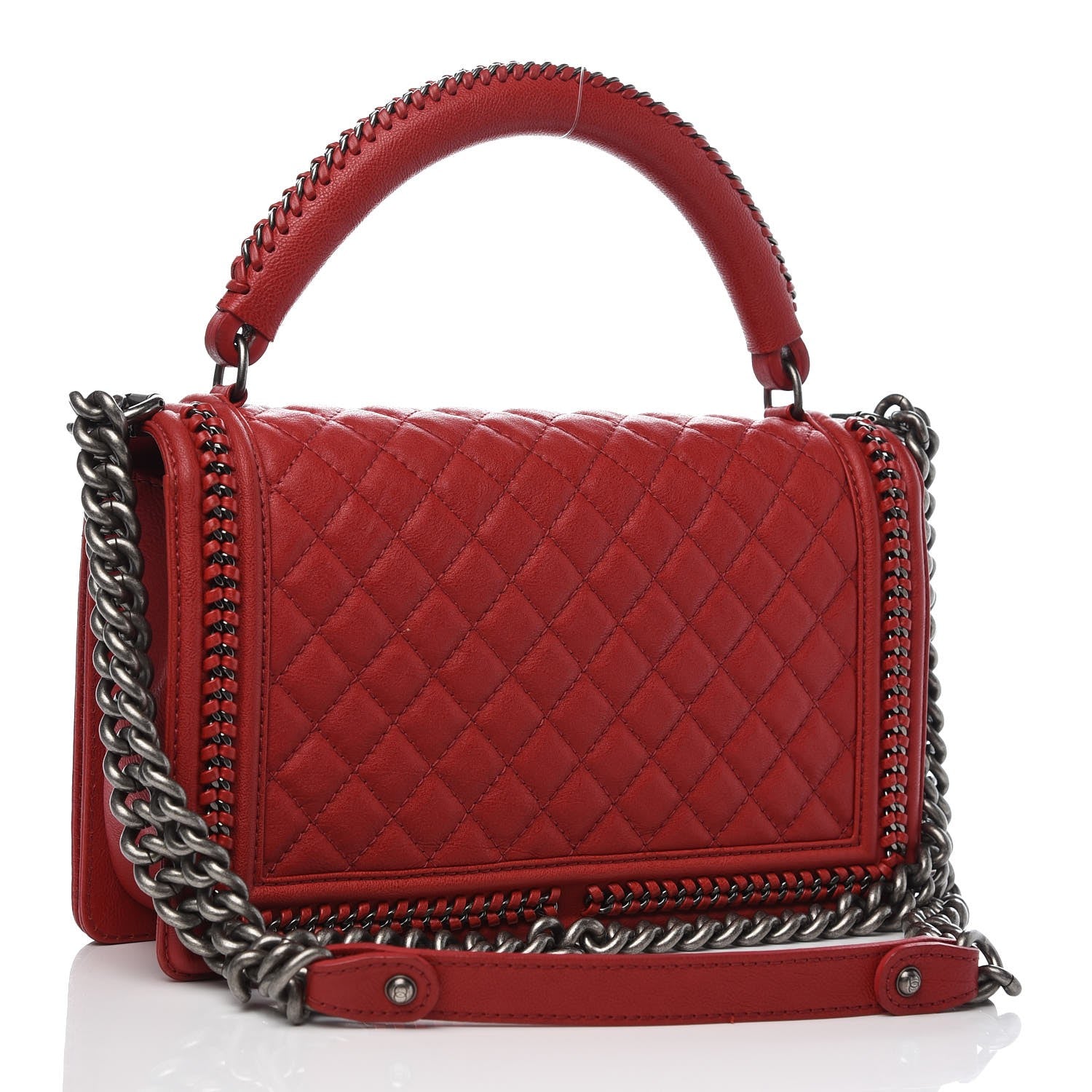 Chanel Calfskin Quilted New Medium Boy Top Handle Flap Red 4 of 10