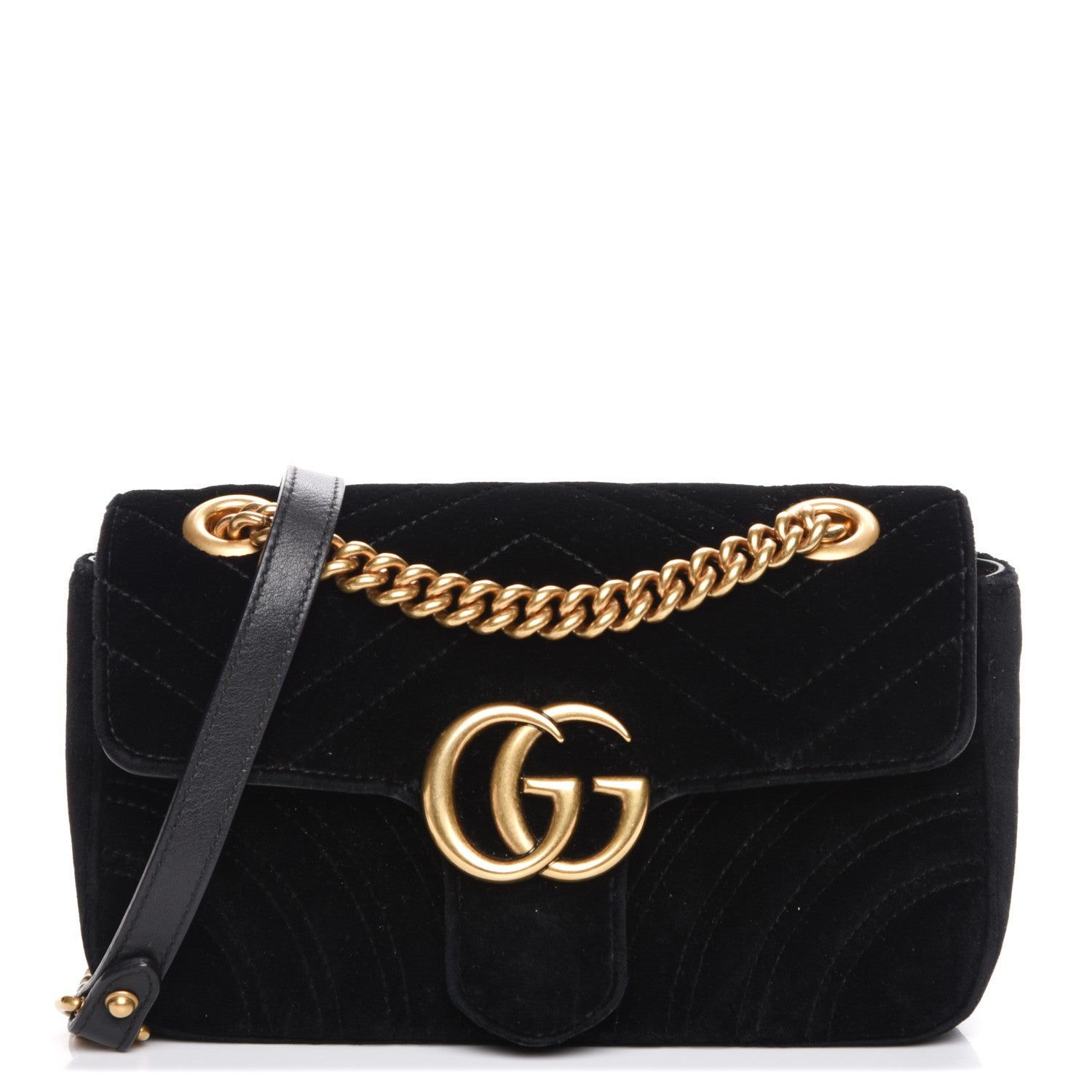 Gucci Velvet Matelasse Mini GG Marmont Shoulder Bag Black 1 of 7