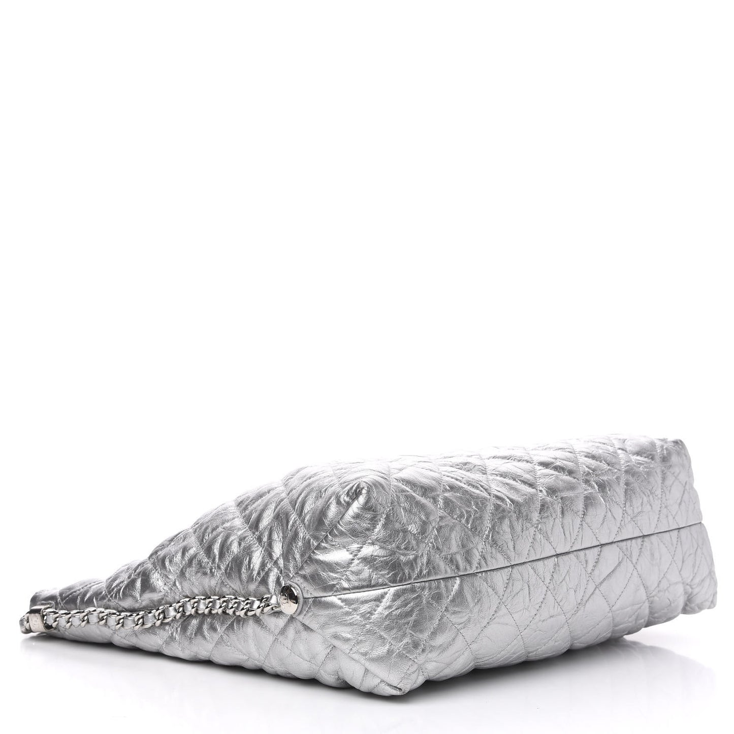 Metallic Crackled Calfskin Quilted Large Big Bang Hobo Silver