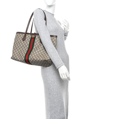 Gucci GG Supreme Monogram Textured Calfskin Web Medium Ophidia Shopping Tote Beige Ebony New Acero 2 of 11