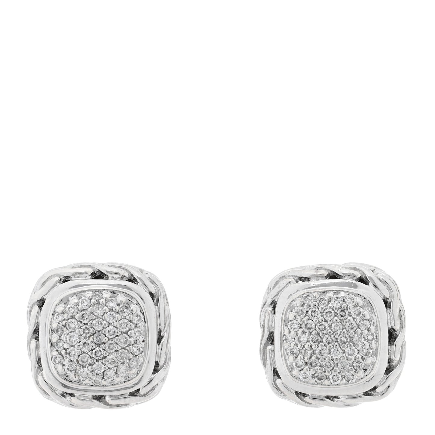 Sterling Silver Diamond Classic Chain Square Earrings