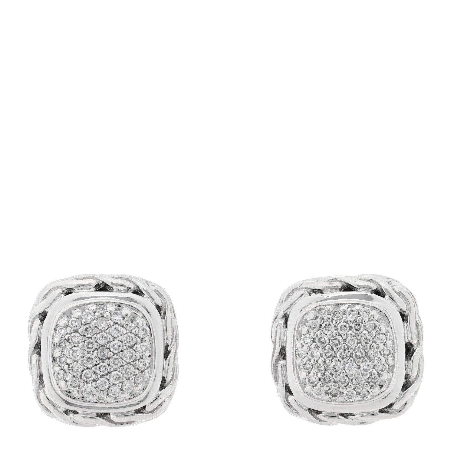John Hardy Sterling Silver Diamond Classic Chain Square Earrings 1 of 4