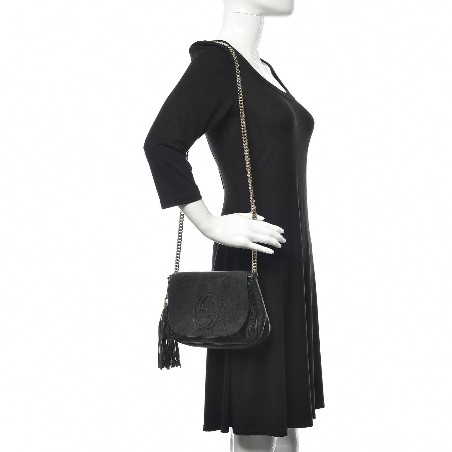 Pebbled Calfskin Medium Soho Flap Crossbody Black