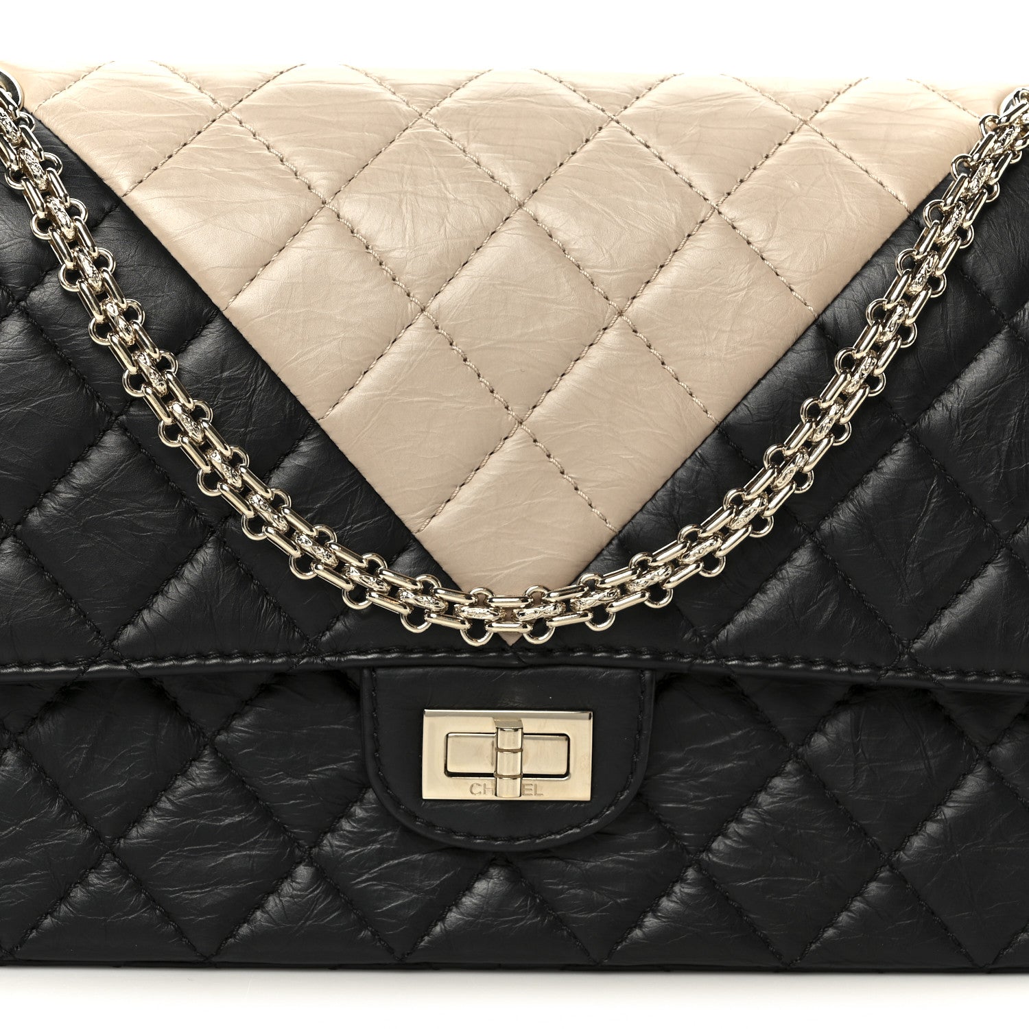 Chanel Aged Calfskin Quilted 2.55 Reissue 226 Flap Beige Black 8 of 10