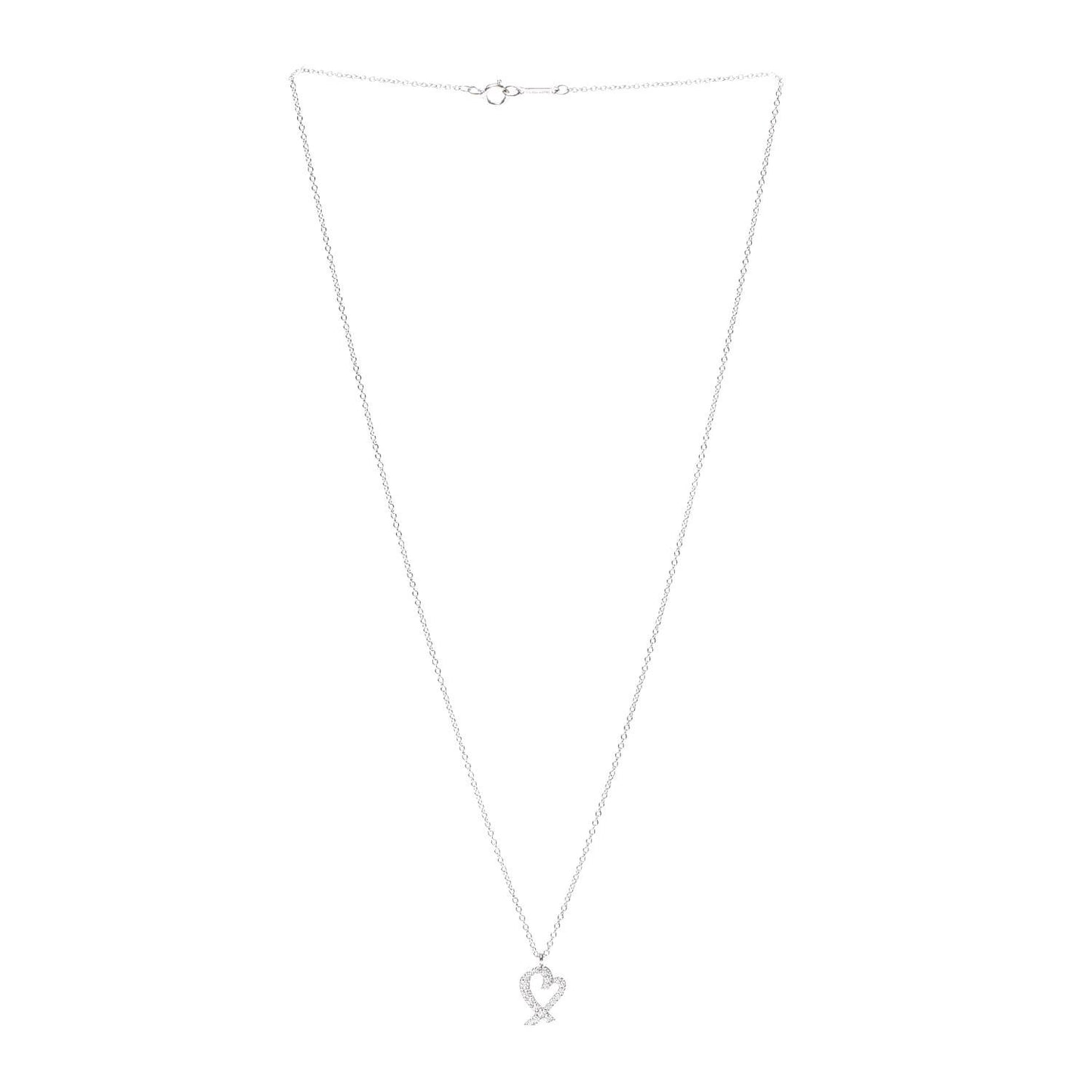18K White Gold Diamond Mini Paloma Picasso Loving Heart Pendant Necklace
