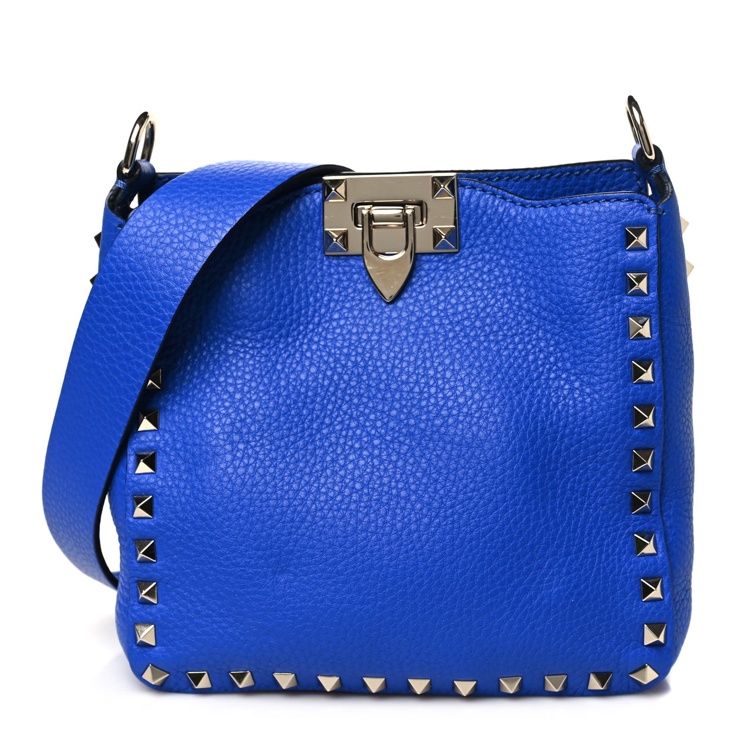 Pebbled Calfskin Mini Rockstud Flip-Lock Messenger Bag Blu Delft