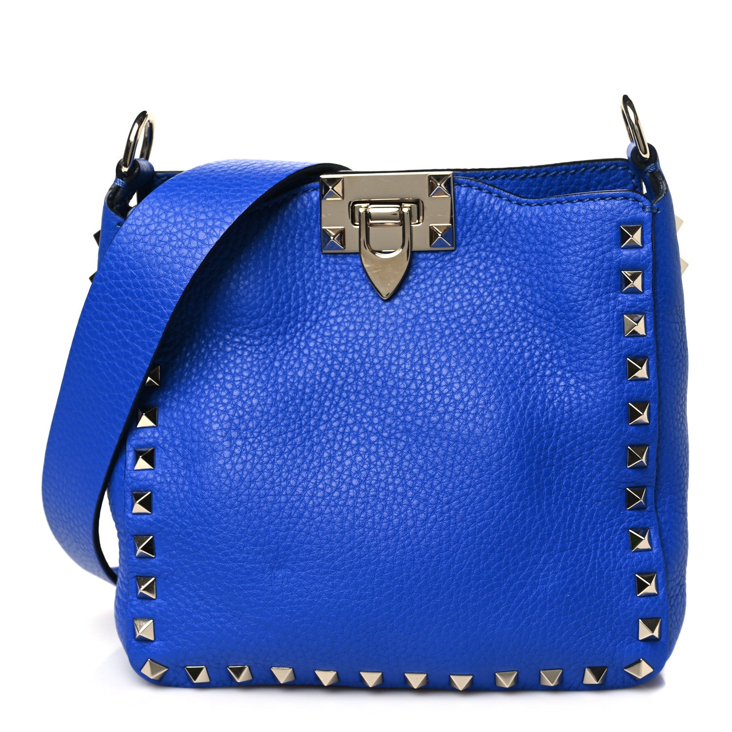 Valentino Garavani Pebbled Calfskin Mini Rockstud Flip-Lock Messenger Bag Blu Delft 1 of 9