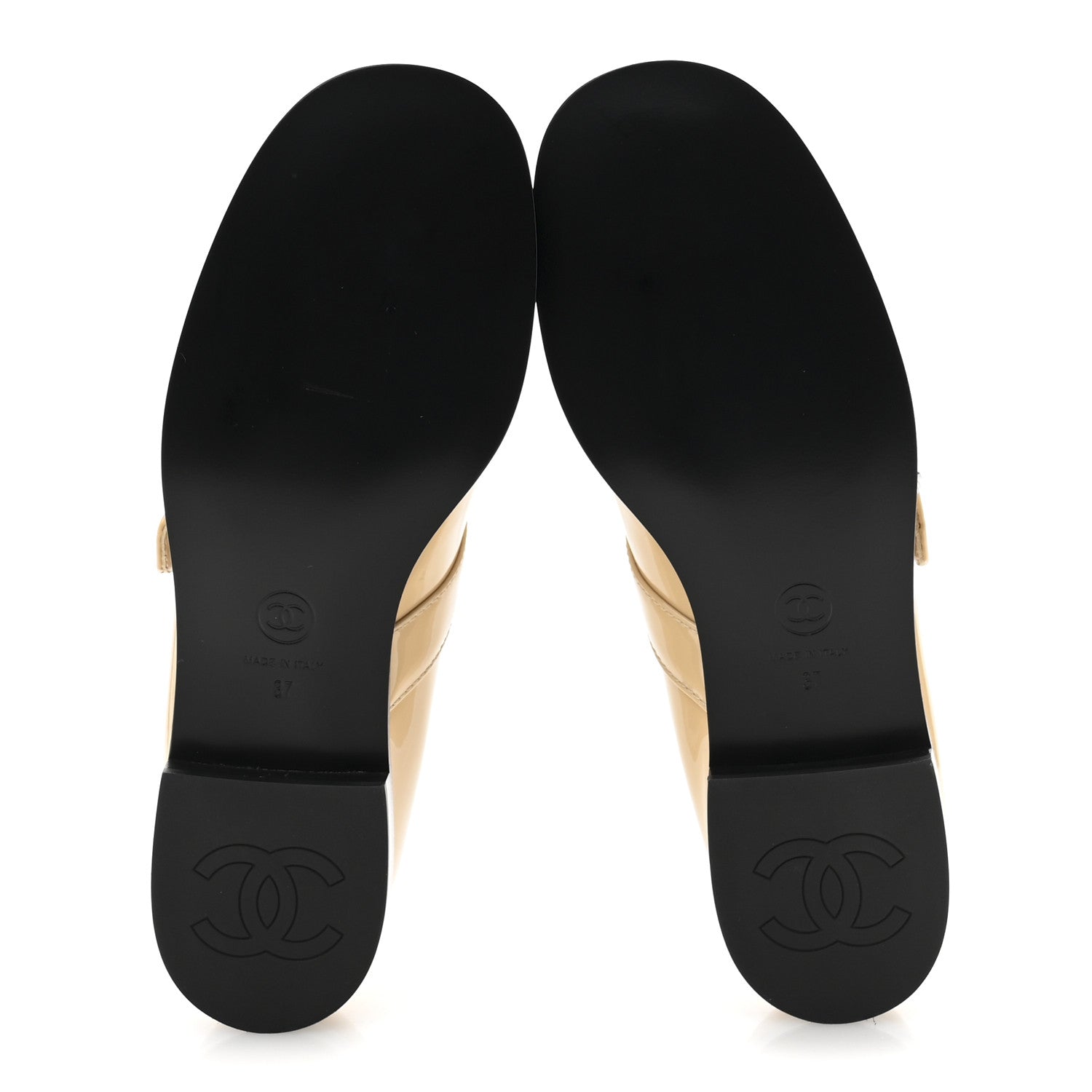 Chanel Patent Calfskin Mary Janes Flats 37 Beige Black 1723074